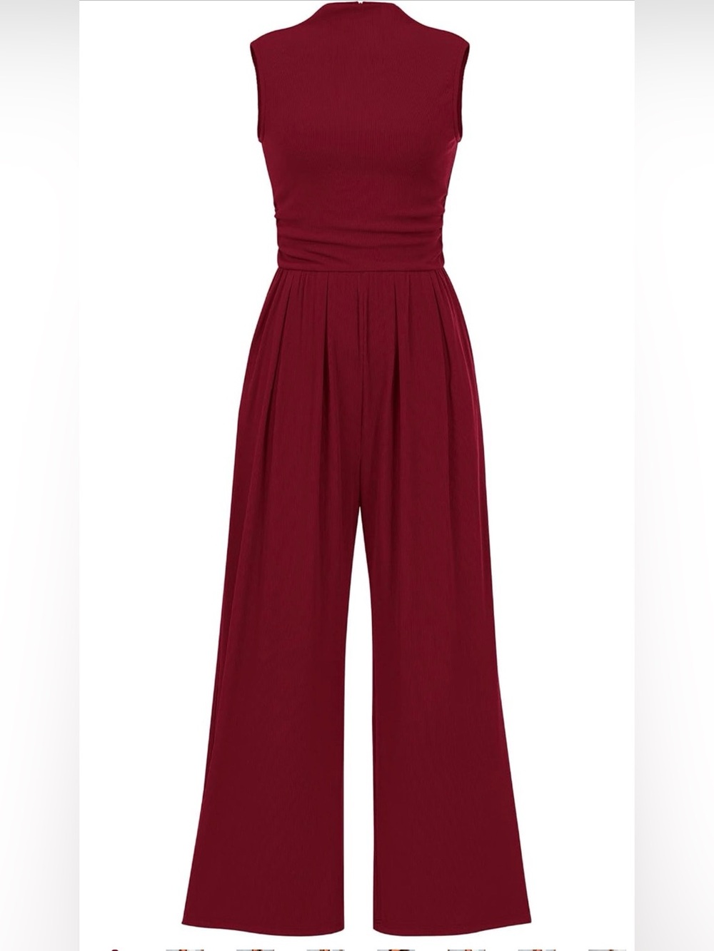Sleeveless Wide-Leg Jumpsuit in Burgundy